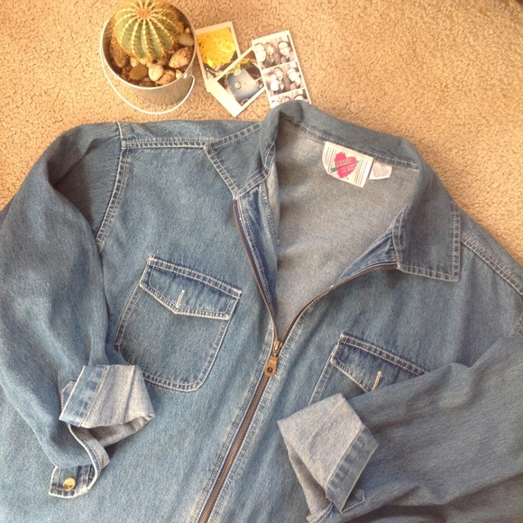 Vintage Jackets & Blazers - Vintage Karen Heart | Oversized Denim ZipUp Jacket